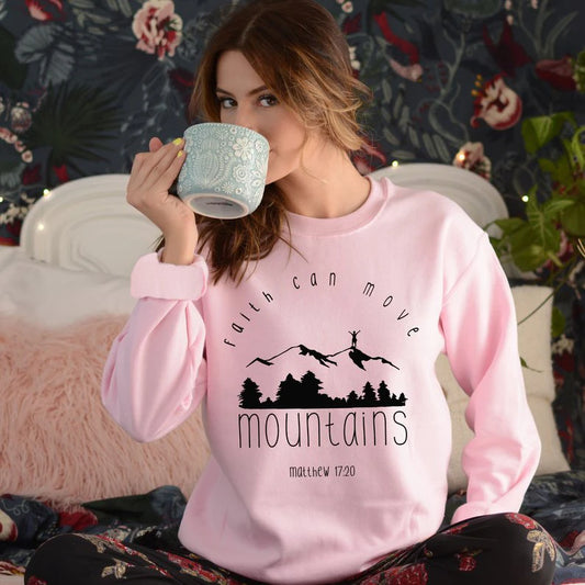 Faith Can Move Mountains Sweatshirt Hipster Faith Over Fear Christian Hoodies Pink Clothing O-Neck Long Sleeve Faith Slogan Tops