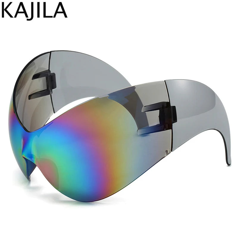 Oversized Y2K Punk One-piece Sunglasses Women Men 2025 Luxury Brand Steampunk Sports Sun Glasses For Lady Windproof Goggle UV400