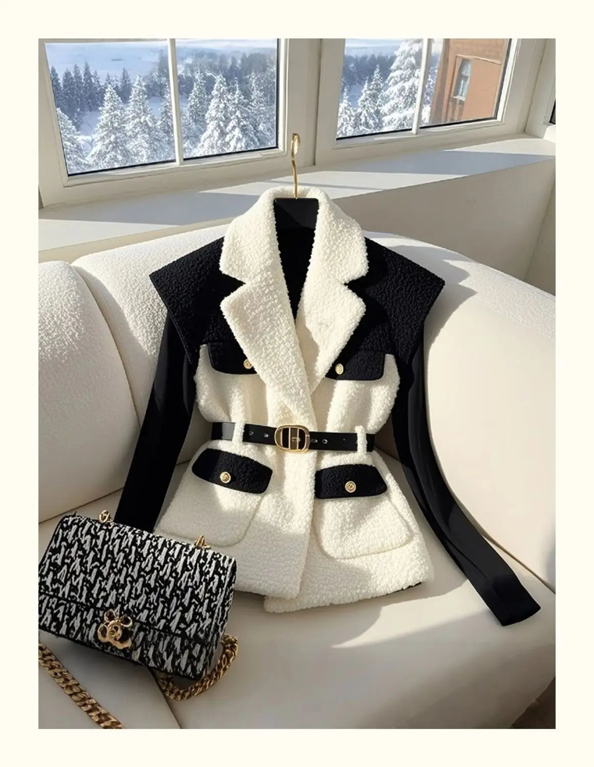 Women's Spliced Vest 2025 New Winter High-end Feeling Unique Super Good-looking Thick Black White Splicing Vest Layered Jacket