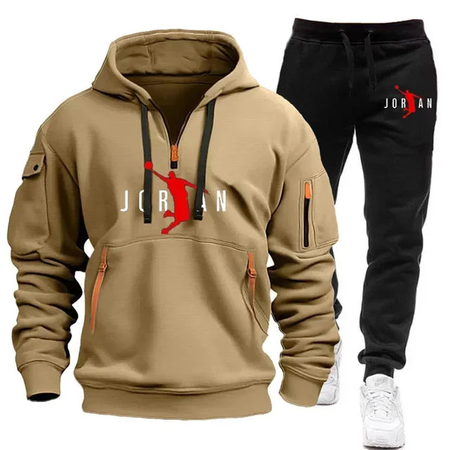 2025 new men's autumn and winter trend sports hoodie + sweatpants Fashion casual jogging hooded printed pattern sportswear 2 set