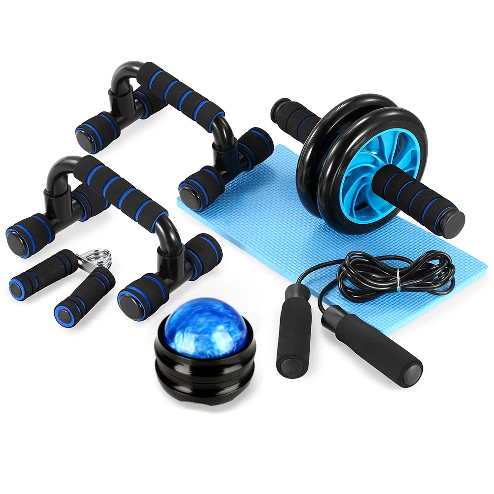 5-In-1 AB Wheel Roller Kit with Push-Up Bar Jump Rope Hand Gripper and Knee Pad Abdominal Core Carver Fitness Workout