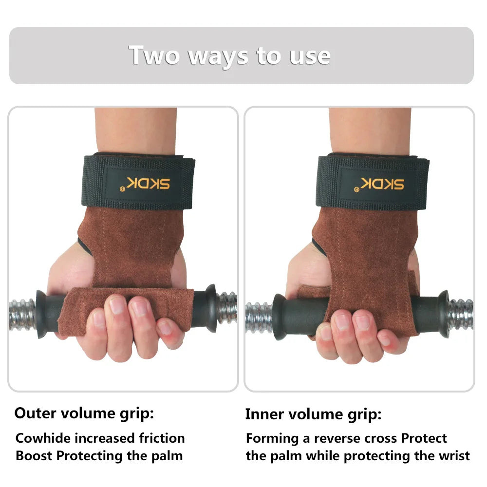 Gym Grips For Men Women Cowhide Palm Guards Weightlifting Fitness Workout Gloves Grips with Wrist Wraps Training Equipment