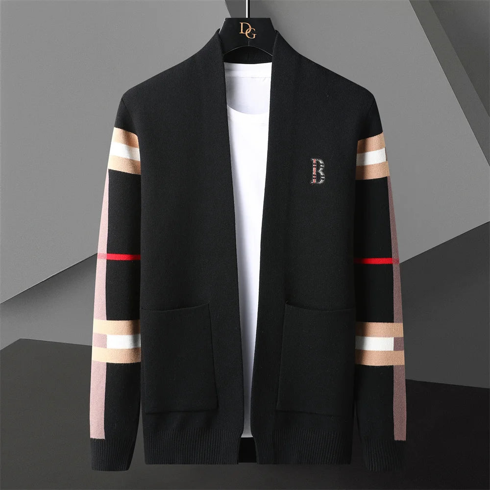 2023 Autumn New Men's Fashion British Style Spliced Colorful Cardigan Knitted Jacket Men's Casual Versatile Sweater Coat