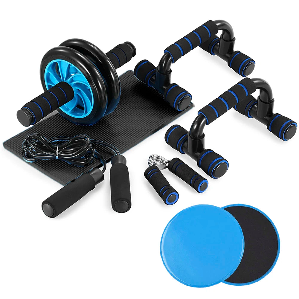 5-In-1 AB Wheel Roller Kit with Push-Up Bar Jump Rope Hand Gripper and Knee Pad Abdominal Core Carver Fitness Workout