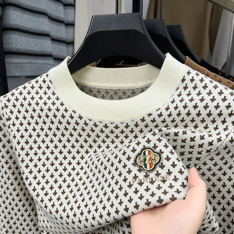 High End Luxury Quality Men's Knitted Pullover O-Neck Z Embroidered Jacquard Sweater Autumn Winter New Korean Fashion Menswear