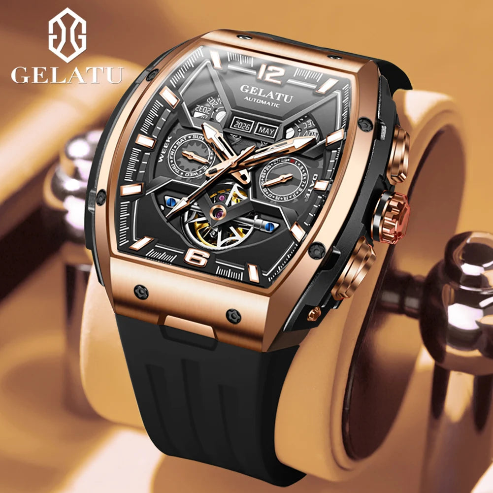 GELATU 6013 Luxury High Quality Men's Mechanical Watch Waterproof Silicon Tape Watch for Men Multifunctional Fashion Wristwatch