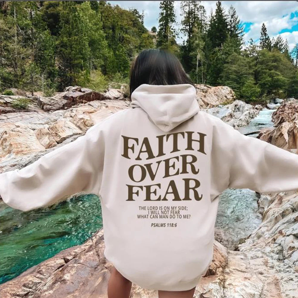 Faith conquers fear Christian hooded sweatshirt fashionable hooded sweatshirt Bible poetry shirt unisex aesthetic clothing