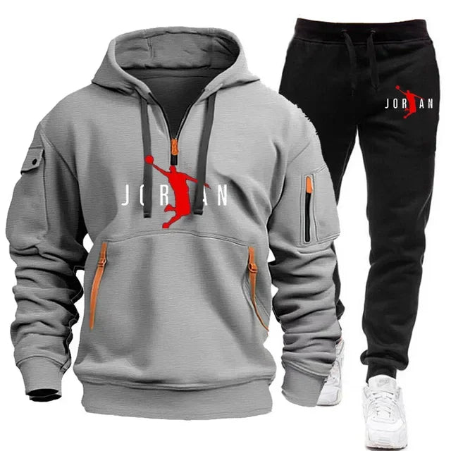 2025 new men's autumn and winter trend sports hoodie + sweatpants Fashion casual jogging hooded printed pattern sportswear 2 set