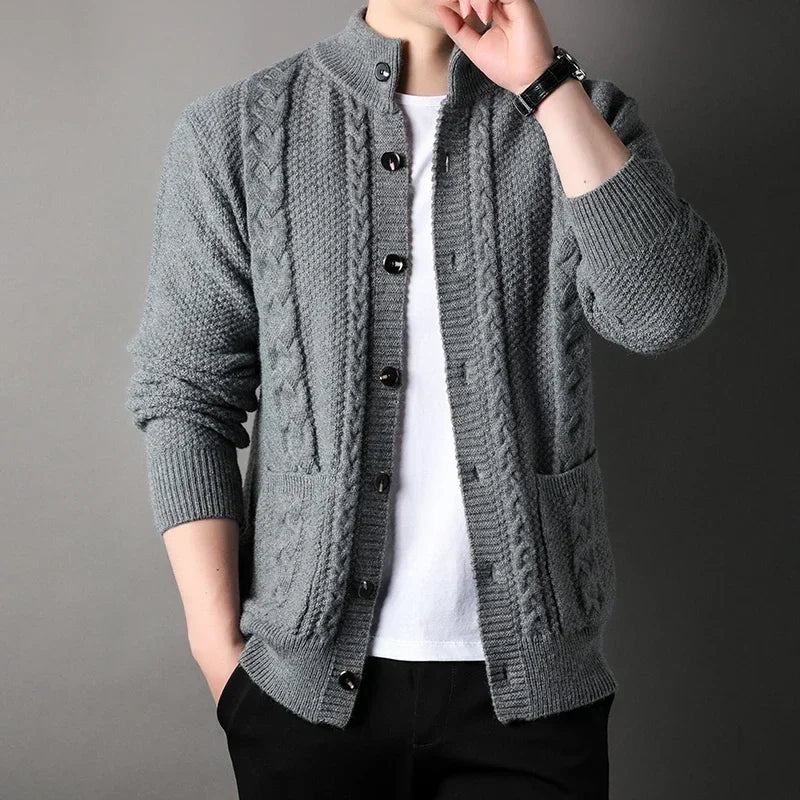 Cardigan Men's  Diamond Plaid Thick Wool Warm Fashion Long Sleeved Casual Cardigan  Knitted Sweater Men