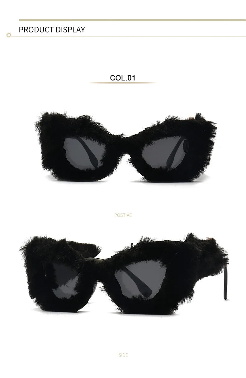 TANOXI Cateye Fashion Sunglasses Furry Party Decoration Woman New Ins Style Glasses Brand Design UV400 Black Oculos De Sol