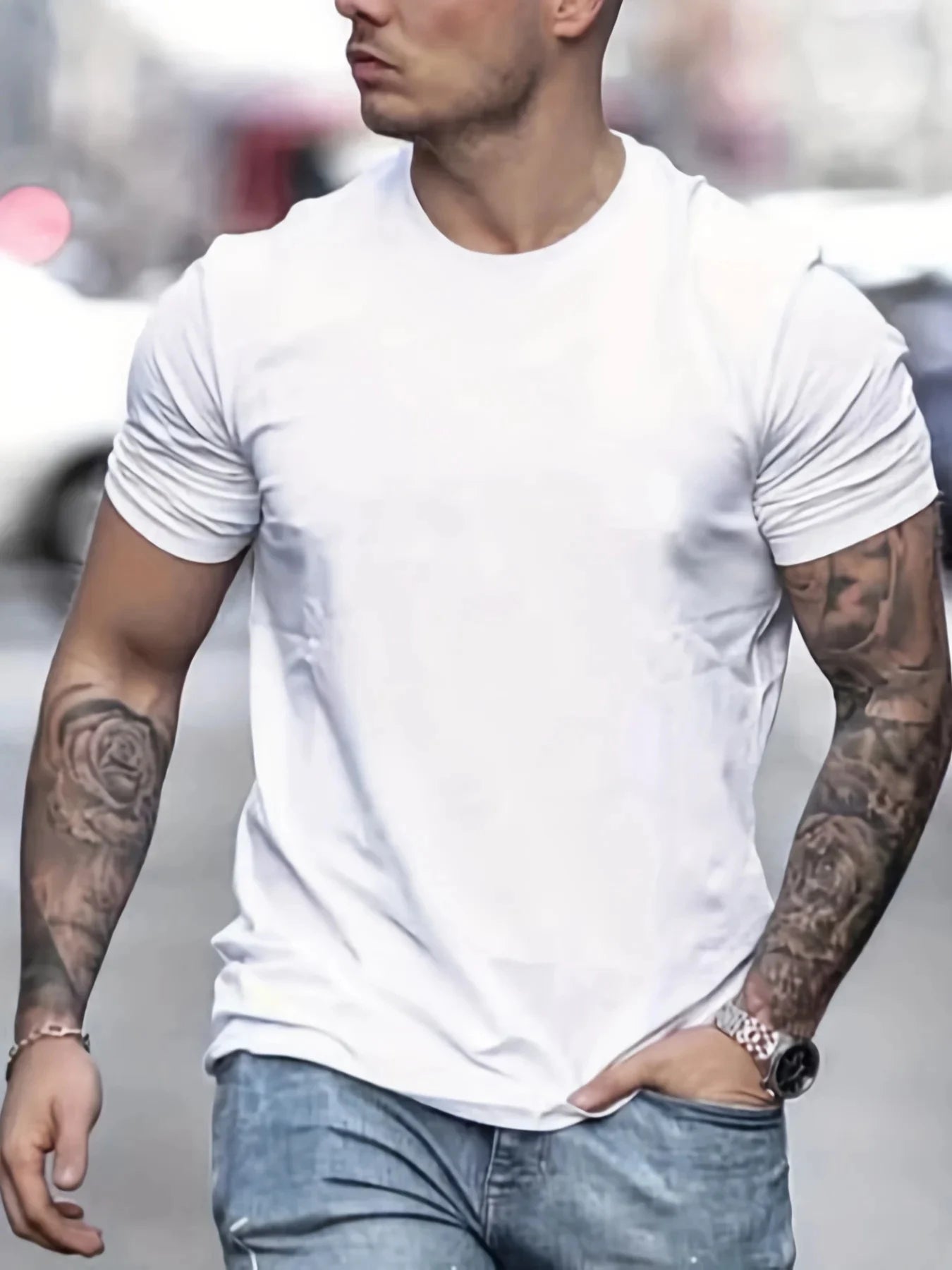 Men's 100% cotton fashionable casual sports loose fit plus size FAITH HOPE LOVE printed round neck short sleeved T-shirt top