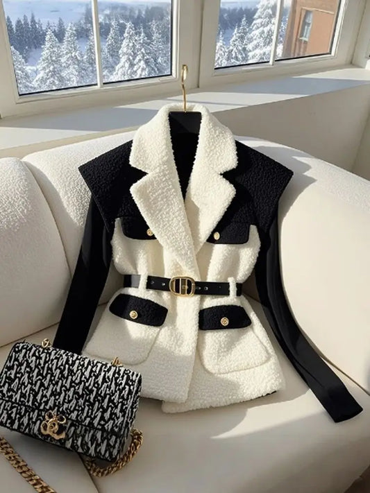 Women's Spliced Vest 2025 New Winter High-end Feeling Unique Super Good-looking Thick Black White Splicing Vest Layered Jacket