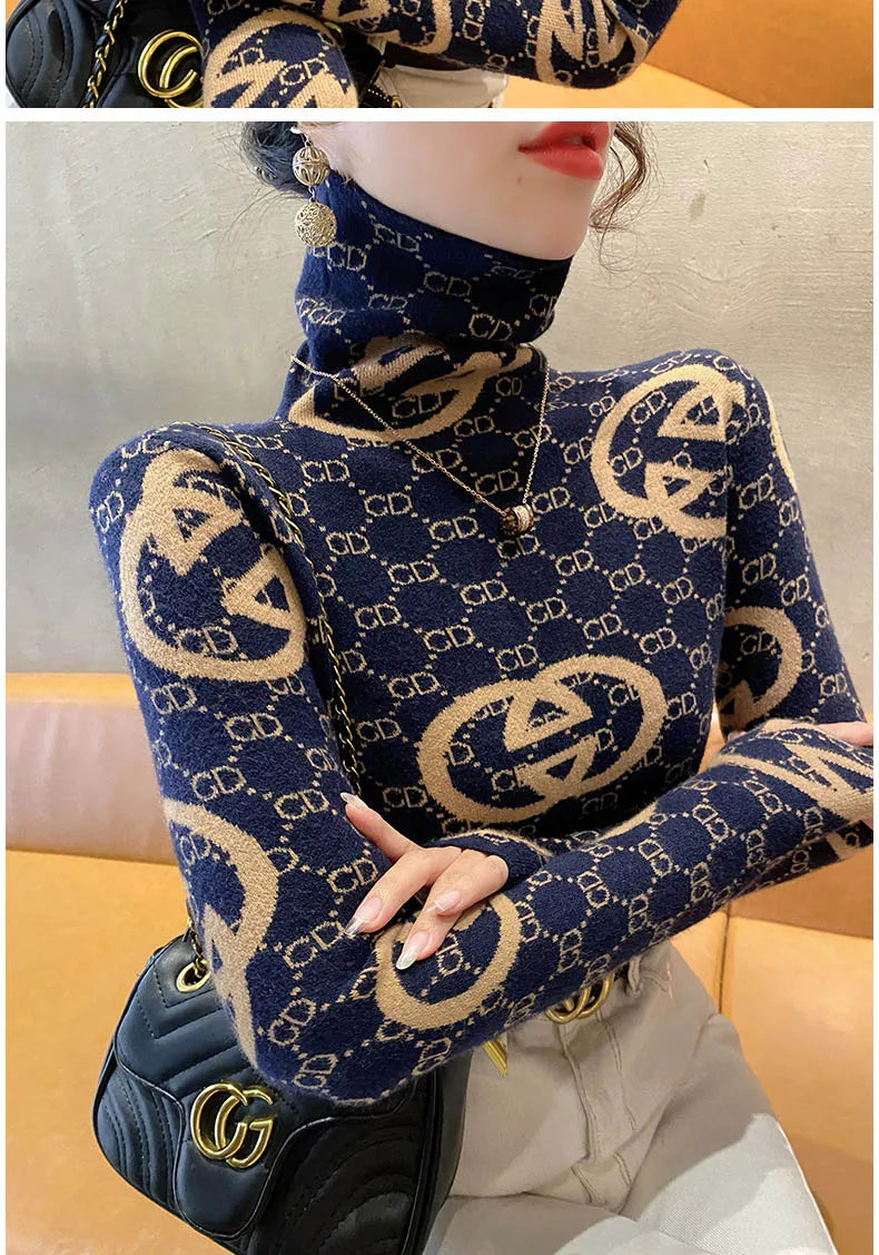 Women Vintage Knitted Turtleneck Pullovers Spring Warm Fashion Slim High Quality Comfortable Sweaters Tops