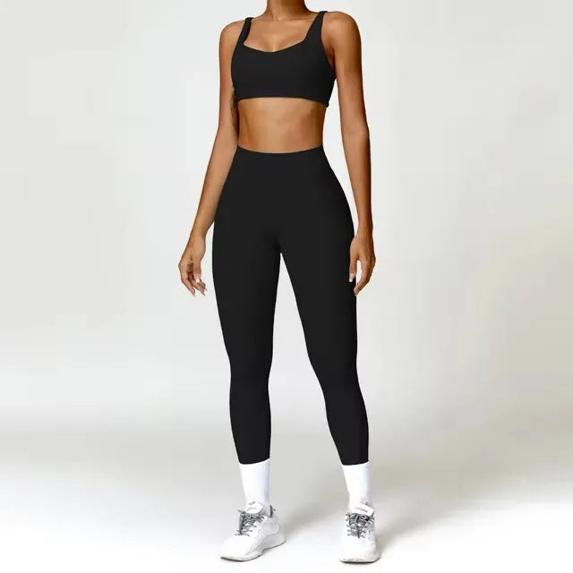 Yoga Set 2PCS Sportswear Workout Clothes Athletic Wear Gym Legging Fitness Bra Crop Top Long Sleeve Sports Suits Women Tracksuit