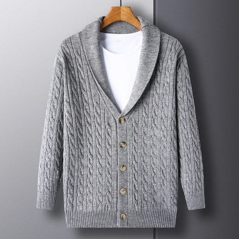 Cardigan Men's  Diamond Plaid Thick Wool Warm Fashion Long Sleeved Casual Cardigan  Knitted Sweater Men