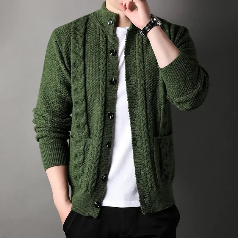 Cardigan Men's  Diamond Plaid Thick Wool Warm Fashion Long Sleeved Casual Cardigan  Knitted Sweater Men