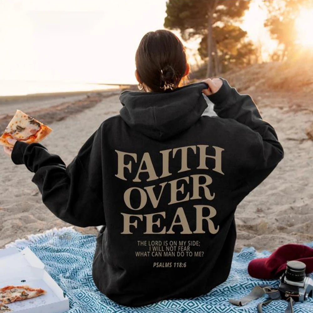 Faith conquers fear Christian hooded sweatshirt fashionable hooded sweatshirt Bible poetry shirt unisex aesthetic clothing