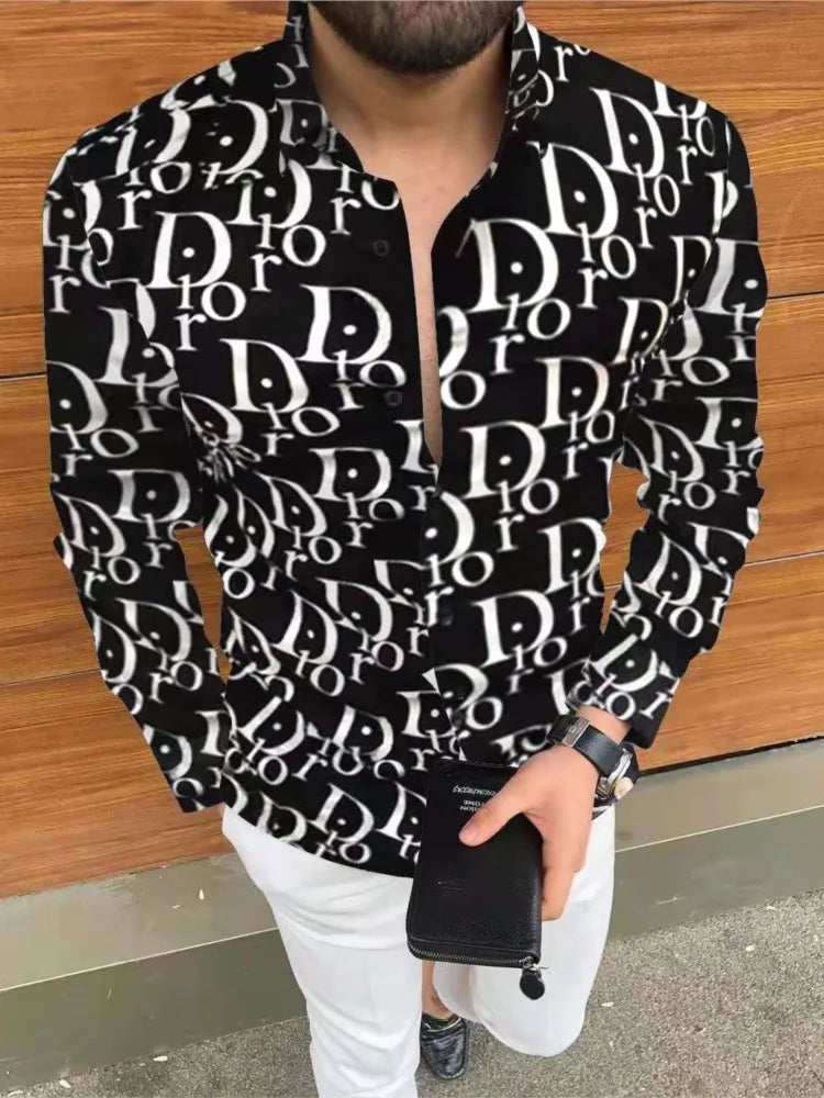 New Men's Shirt Long Sleeve Casual Printed Shirt 2025 Hawaiian Fashion Long Sleeve Shirt Plus Size 5XL