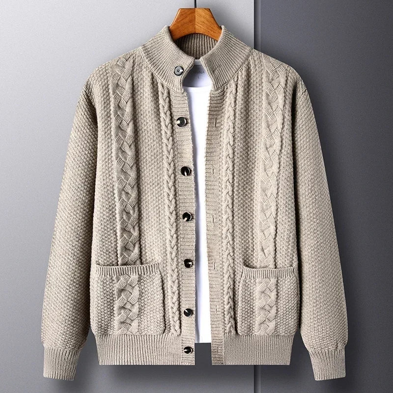 Cardigan Men's  Diamond Plaid Thick Wool Warm Fashion Long Sleeved Casual Cardigan  Knitted Sweater Men