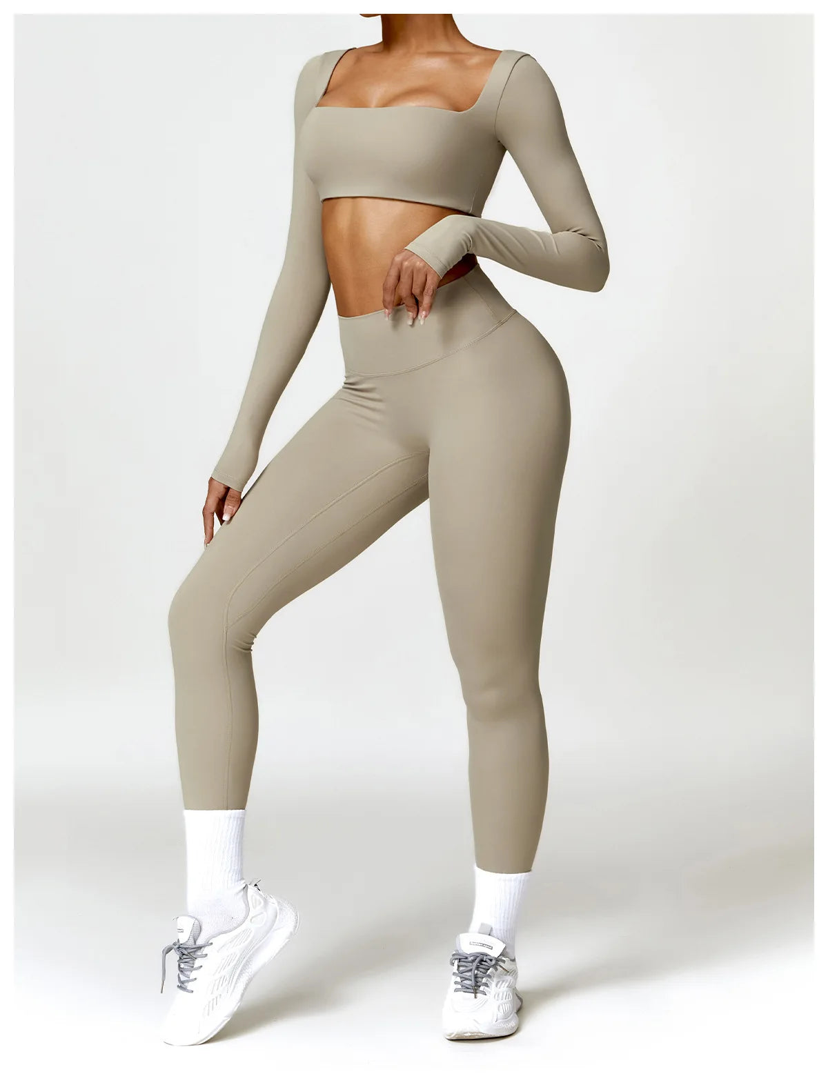 Yoga Set 2PCS Sportswear Workout Clothes Athletic Wear Gym Legging Fitness Bra Crop Top Long Sleeve Sports Suits Women Tracksuit