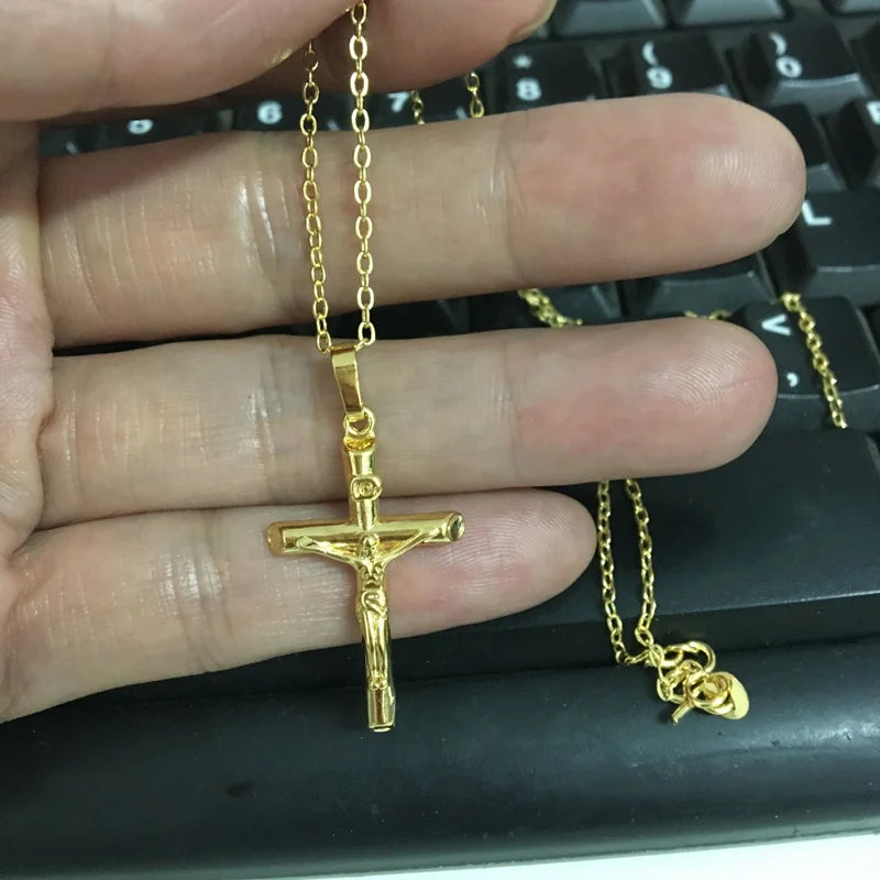 New Genuine 24K Gold Necklace Plating Gold Cross Necklace for Women & Men's Jewelry Gifts