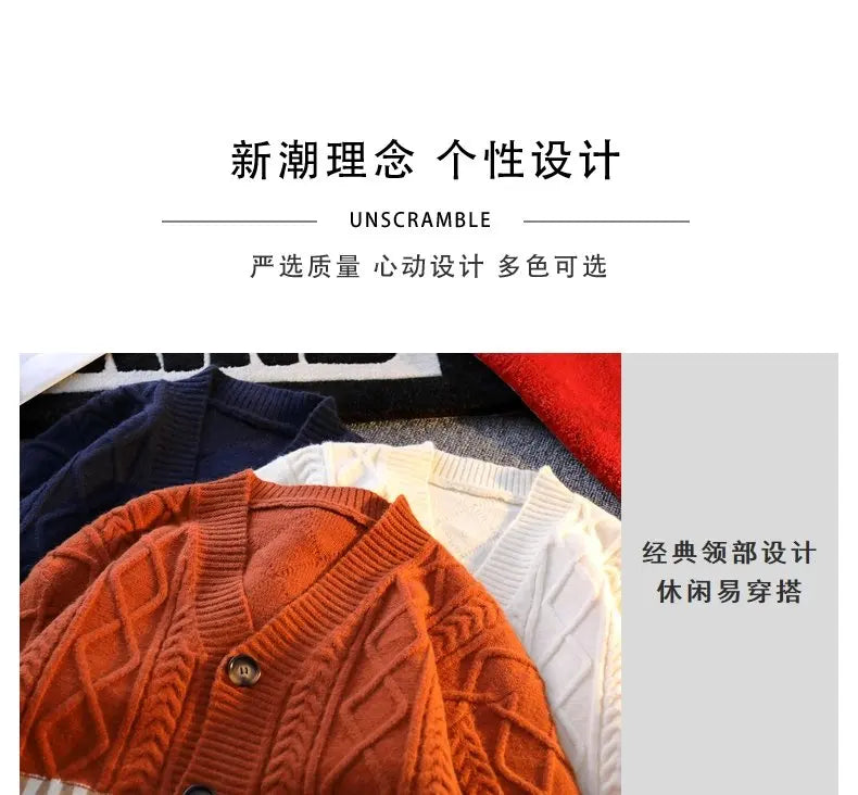 Japanese Cardigan Retro Patchwork V-neck Knitted Sweater Warm Men Women New Fashion Casual Loose Knitwear Jackets Brand Clothing