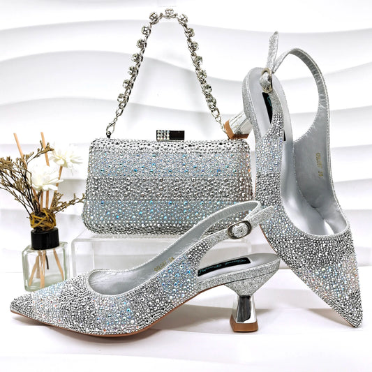 Doershow  High Quality African Style Ladies Shoes And Bags Set Latest silver Italian Shoes And Bag Set For Party  HGF1-11