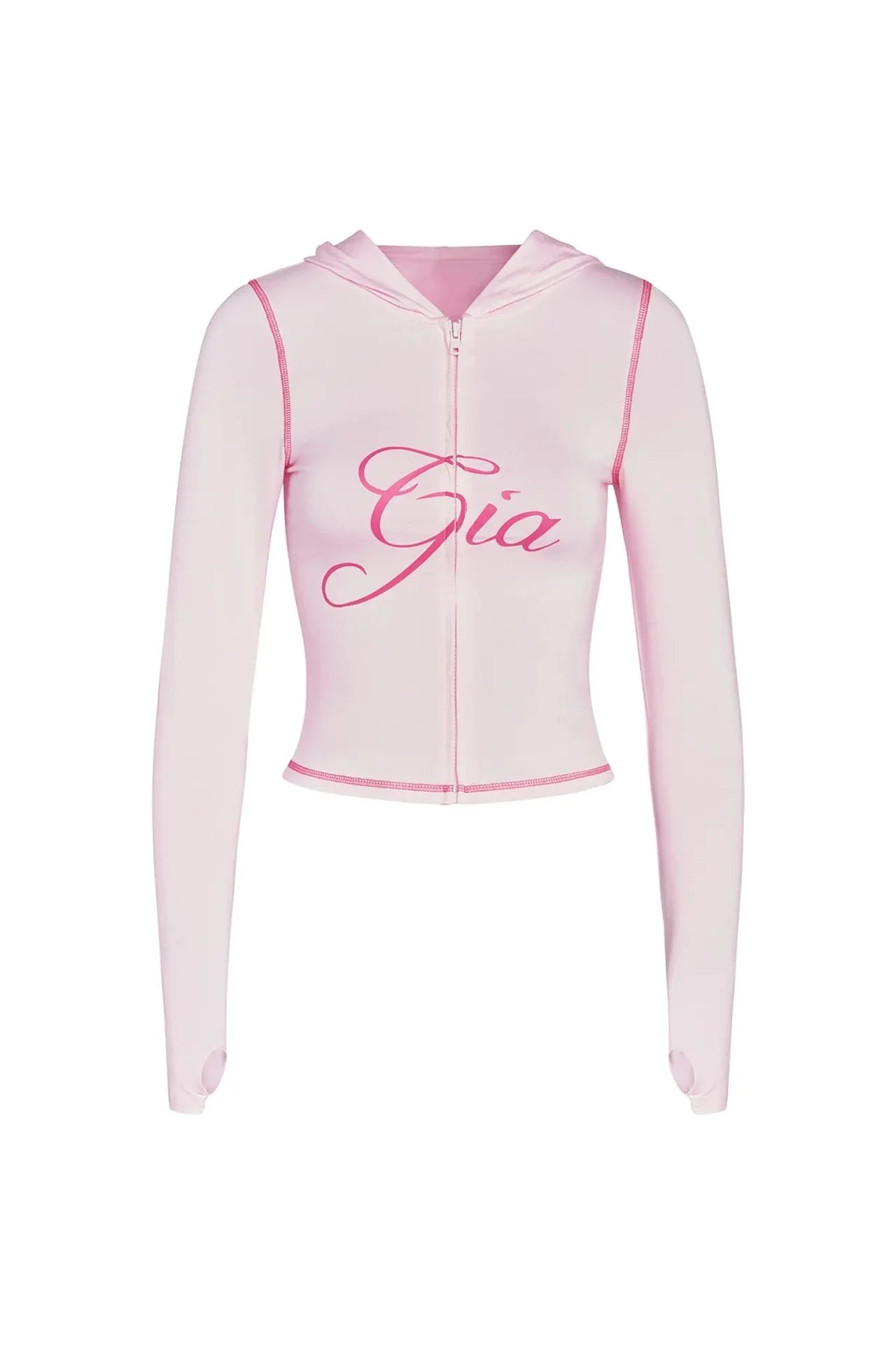 I.AM.GIA PINK zip-up cap long sleeve high spring top & low waist micro flared pants