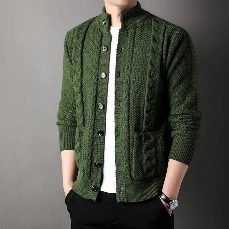 Cardigan Men's  Diamond Plaid Thick Wool Warm Fashion Long Sleeved Casual Cardigan  Knitted Sweater Men