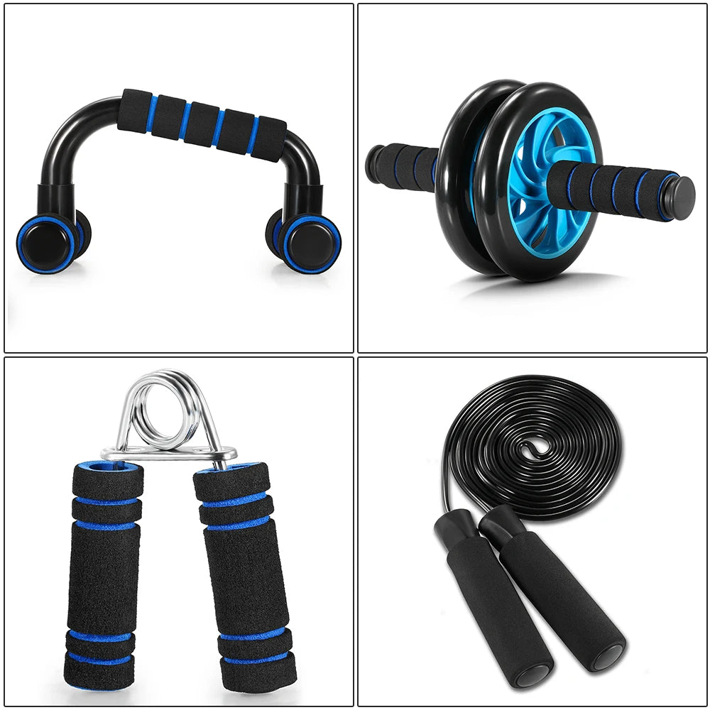 5-In-1 AB Wheel Roller Kit with Push-Up Bar Jump Rope Hand Gripper and Knee Pad Abdominal Core Carver Fitness Workout