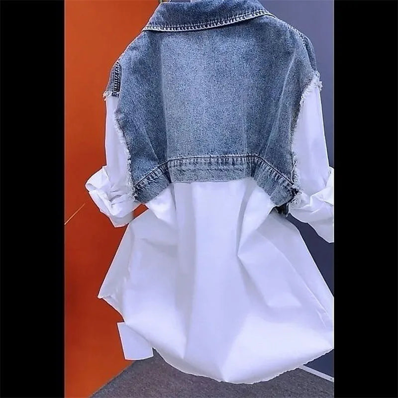 New Splicing Denim Jacket Women Spring Autumn Korean Fashion Denim Shirt Ladies Tops Casual Jean Coat Female Windbreaker