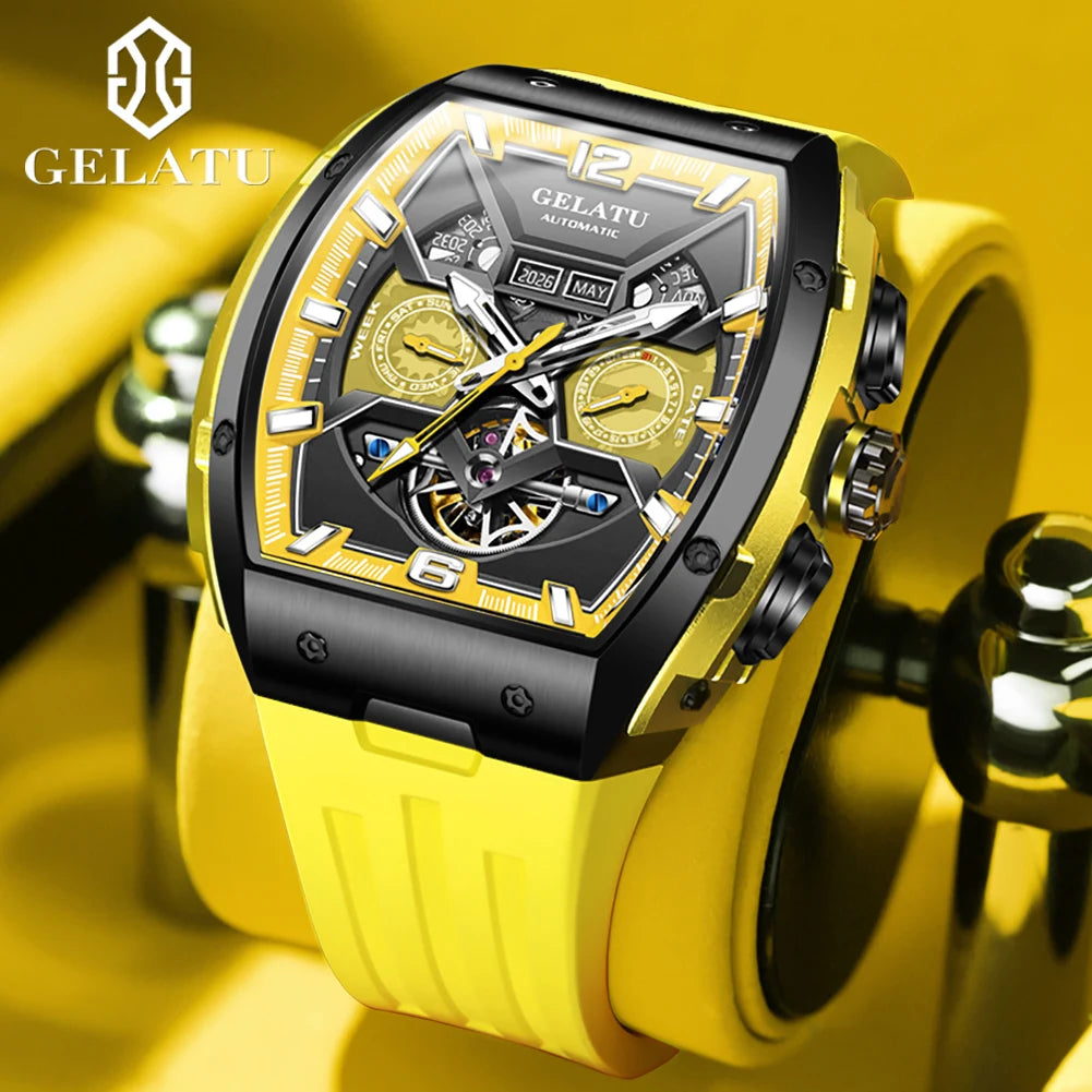 GELATU 6013 Luxury High Quality Men's Mechanical Watch Waterproof Silicon Tape Watch for Men Multifunctional Fashion Wristwatch