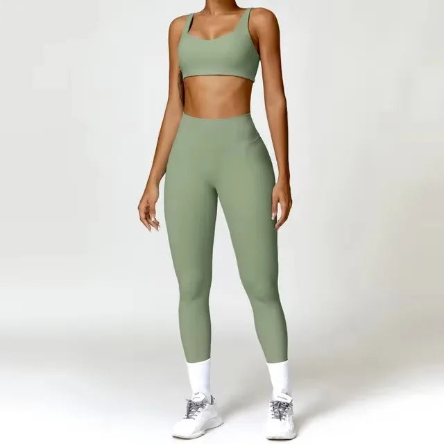 Yoga Set 2PCS Sportswear Workout Clothes Athletic Wear Gym Legging Fitness Bra Crop Top Long Sleeve Sports Suits Women Tracksuit