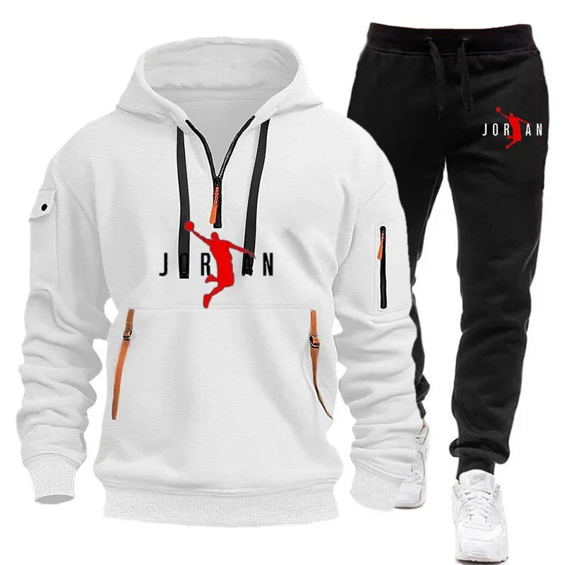 2025 new men's autumn and winter trend sports hoodie + sweatpants Fashion casual jogging hooded printed pattern sportswear 2 set