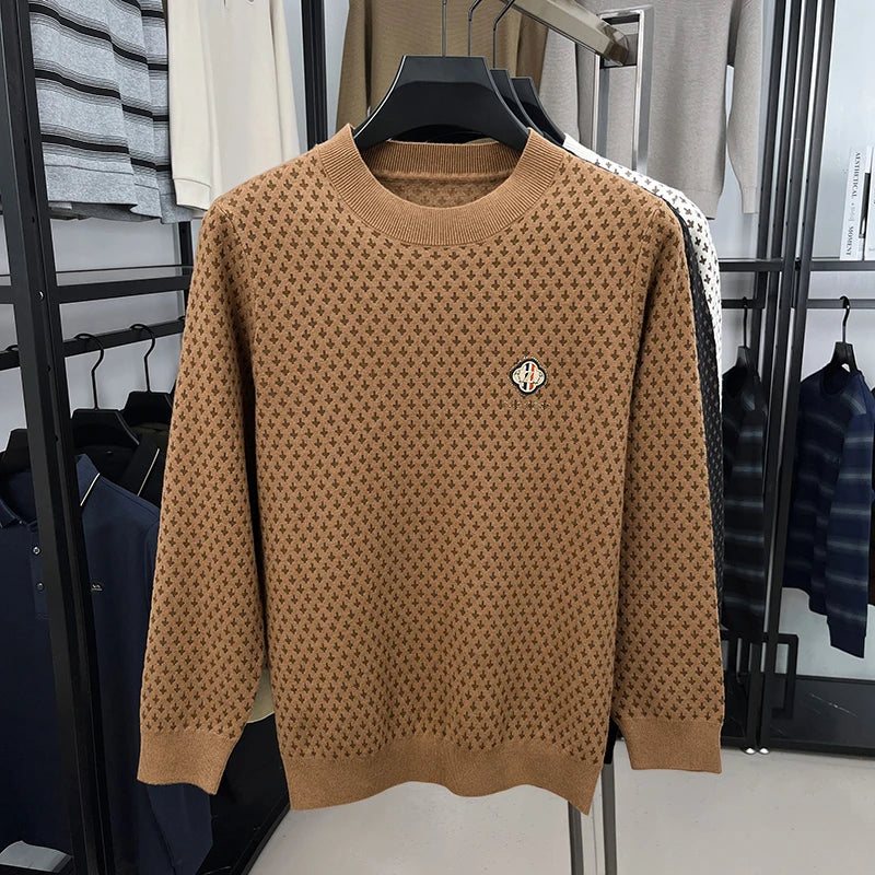 High End Luxury Quality Men's Knitted Pullover O-Neck Z Embroidered Jacquard Sweater Autumn Winter New Korean Fashion Menswear