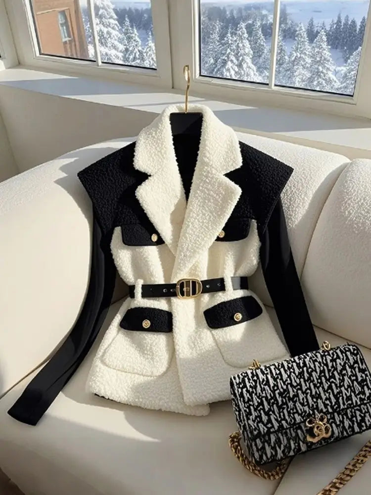 Women's Spliced Vest 2025 New Winter High-end Feeling Unique Super Good-looking Thick Black White Splicing Vest Layered Jacket