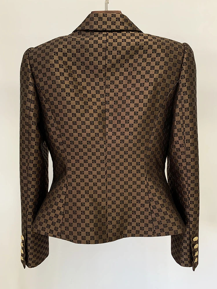 HIGH STREET Newest 2024 SS Designer Jacket Women's Double Breasted Slim Fitting Monogram Jacquard Blazer