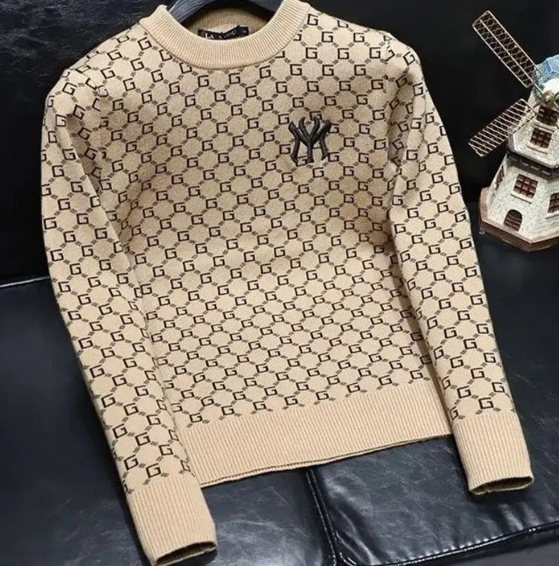 2023 New TrendLong Sleeve Casual Warm Pullovers Men Handsome Letter Embroidered Loose O-neck Top Tee Men's Clothing All-match