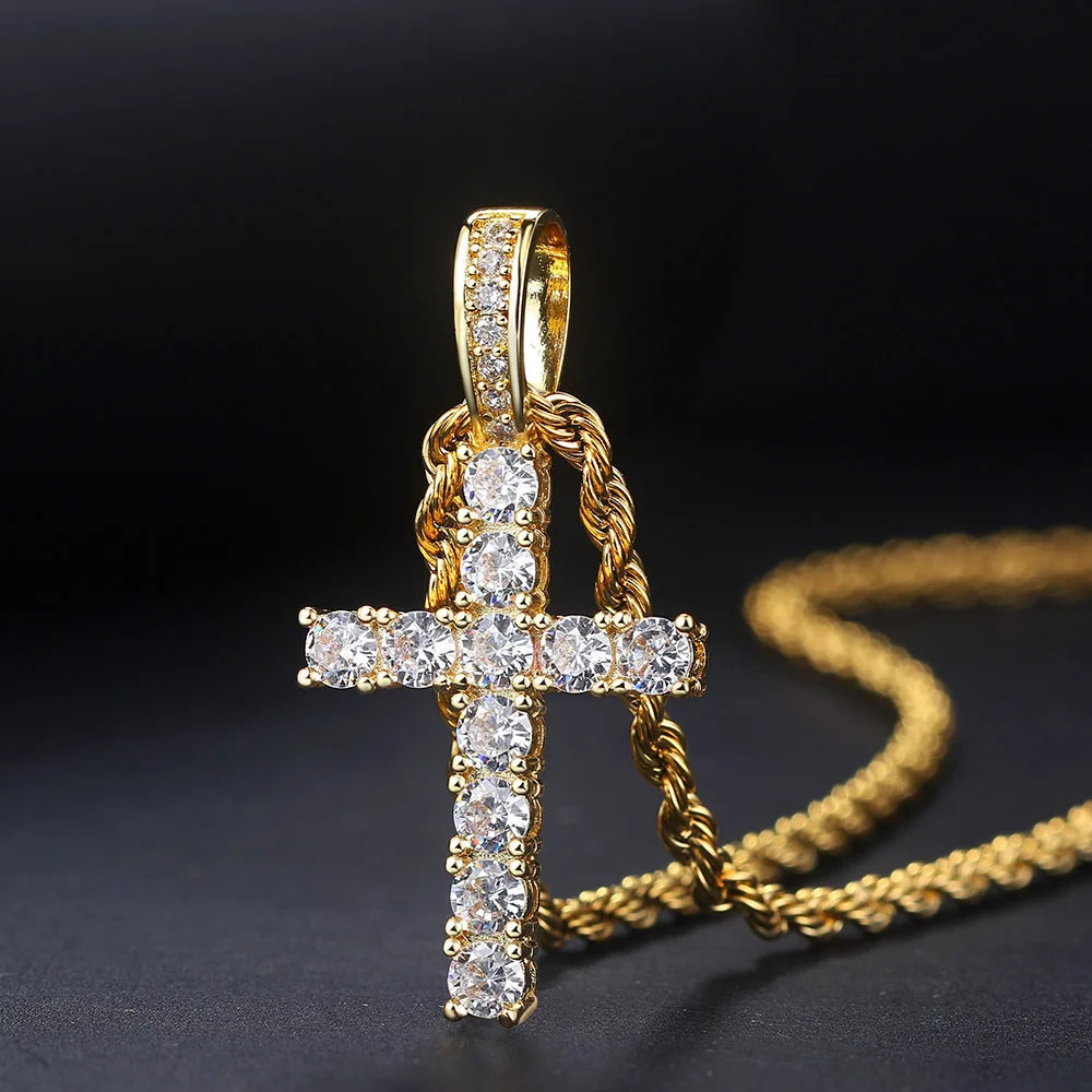 Rap Cross Pendant Necklace For Women Jewelry Female Statement Men Iced Out Chain Wholesale Gold Color HIPHOP Jewelery