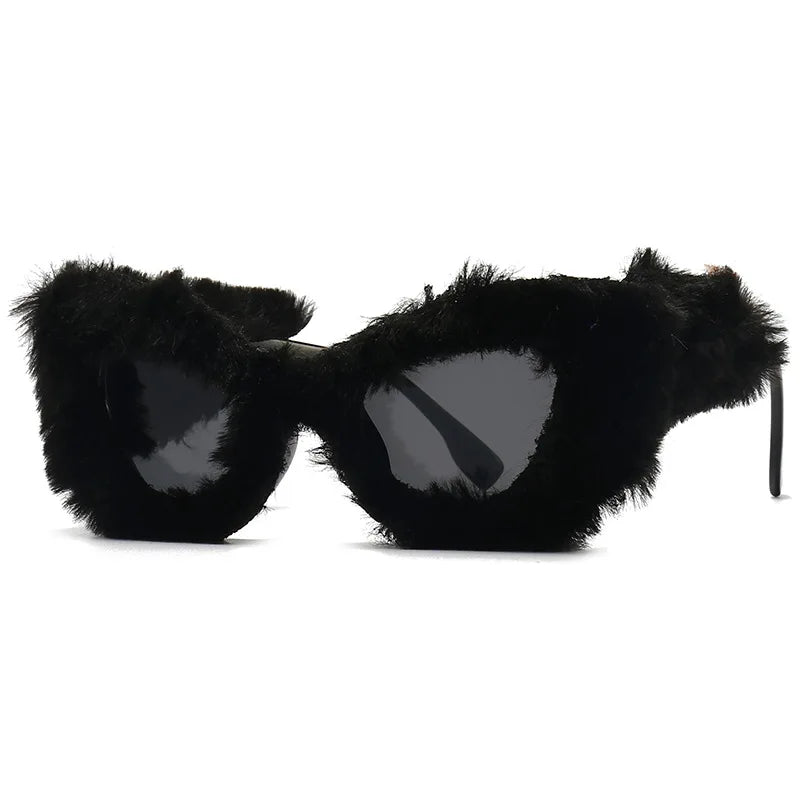 TANOXI Cateye Fashion Sunglasses Furry Party Decoration Woman New Ins Style Glasses Brand Design UV400 Black Oculos De Sol