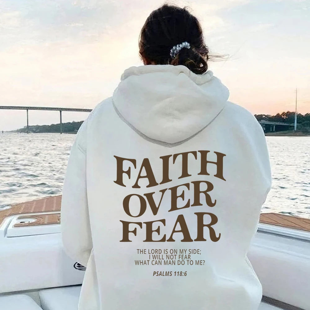 Faith conquers fear Christian hooded sweatshirt fashionable hooded sweatshirt Bible poetry shirt unisex aesthetic clothing