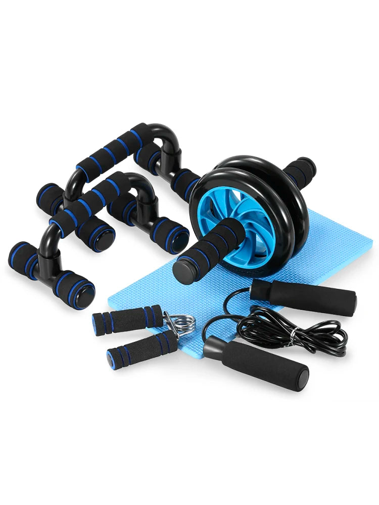 5-In-1 AB Wheel Roller Kit with Push-Up Bar Jump Rope Hand Gripper and Knee Pad Abdominal Core Carver Fitness Workout