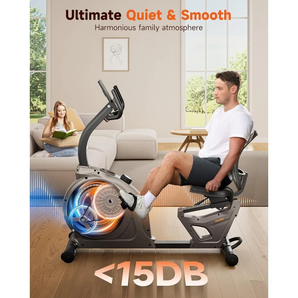 Recumbent Exercise Bike, Recumbent Bike for Home, Magnetic Recumbent Bike with Smart APP, LCD Monitor, Heart Rate Handle