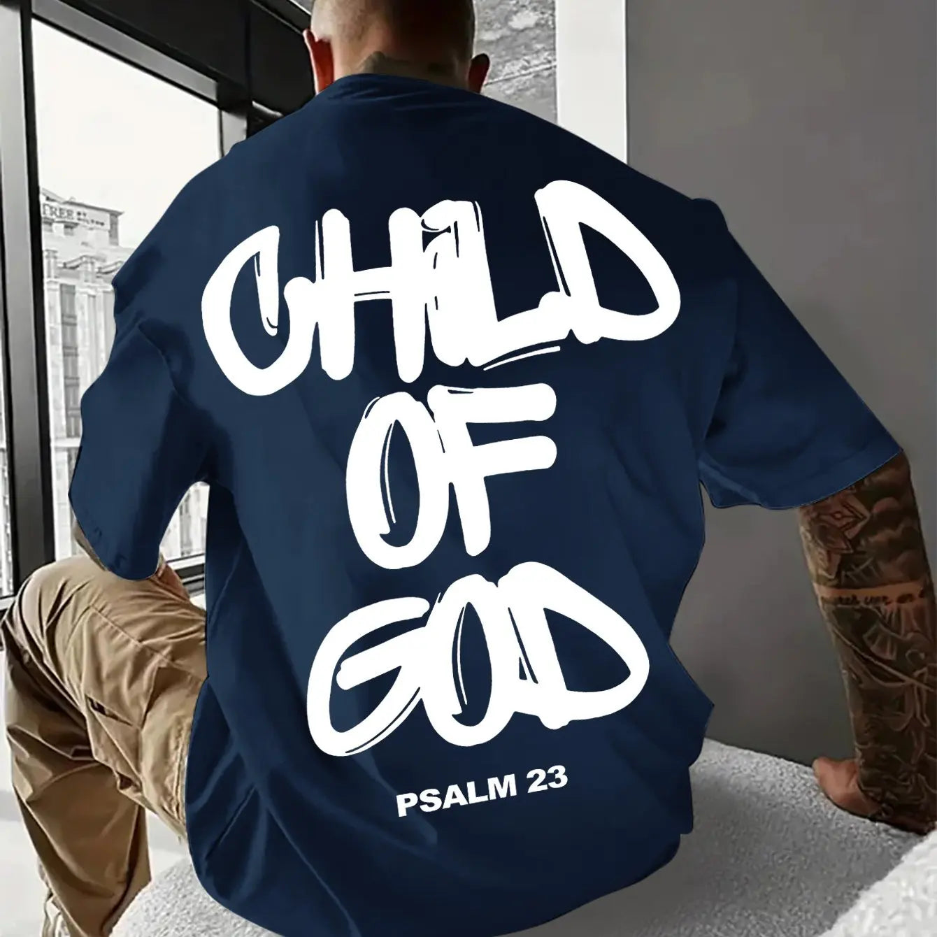 Religious Comfort Psalm 23 Graphic Print Tee Shirt for Men Casual Short Sleeve T-Shirt for Outdoor Activities