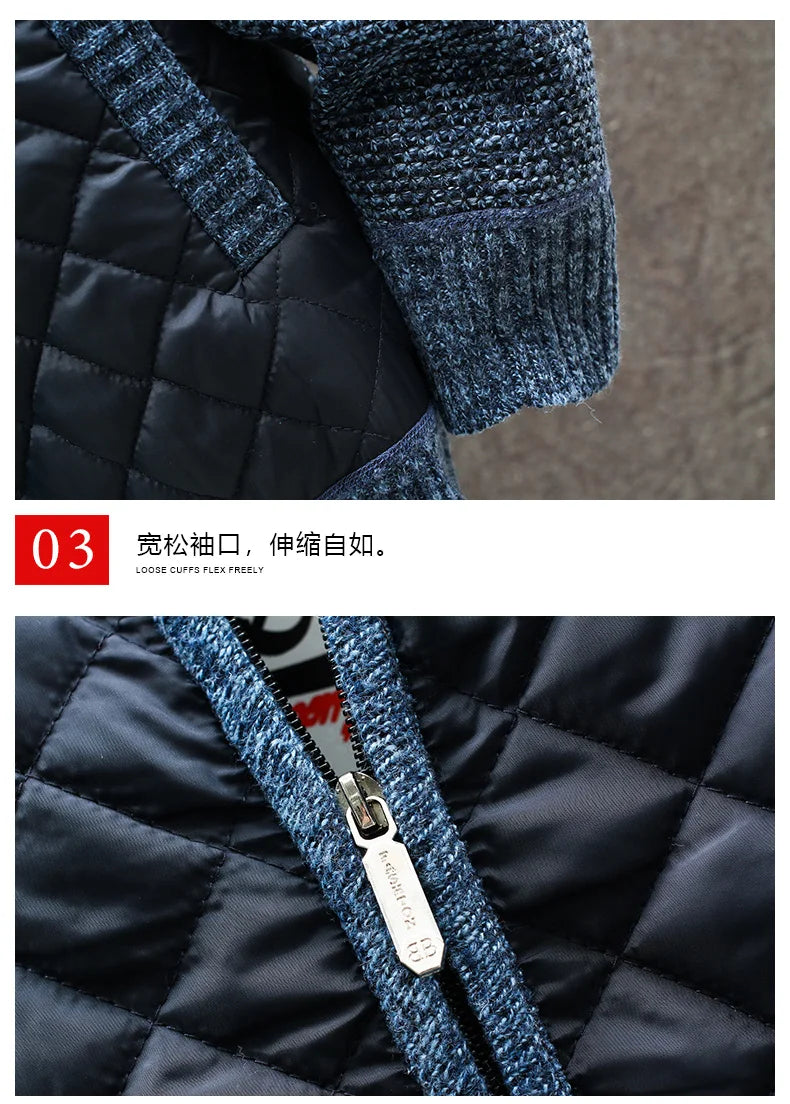 Autumn and Winter New Men's Casual Standing Collar Sweater Coat All Tie-in Pulley Cardigan Zipper Jacket