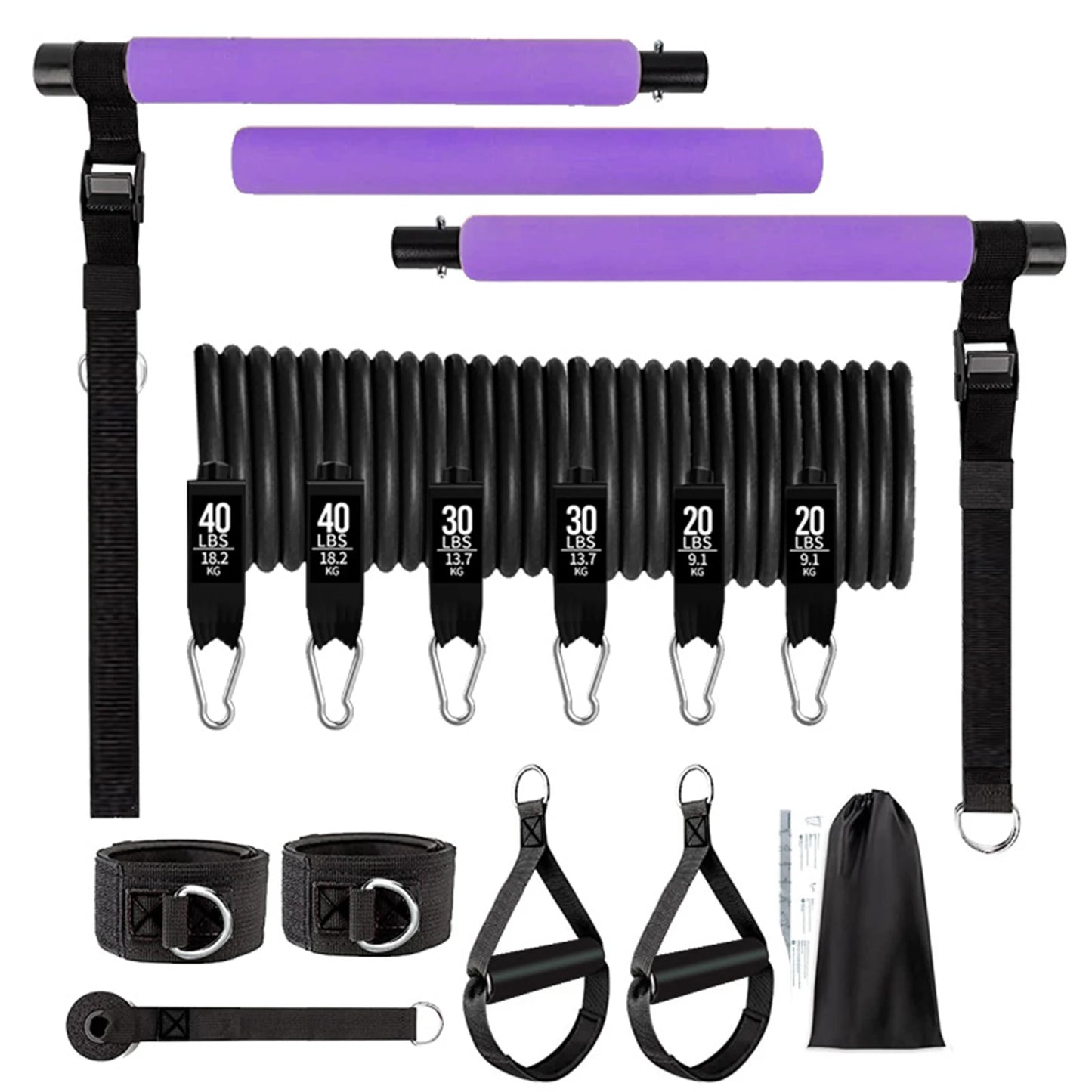 11pcs Portable Pilates Bar Exercise Kit Home Gym Pilates Resistance Bar Kit for Home Workouts for All Fitness Levels MIAO