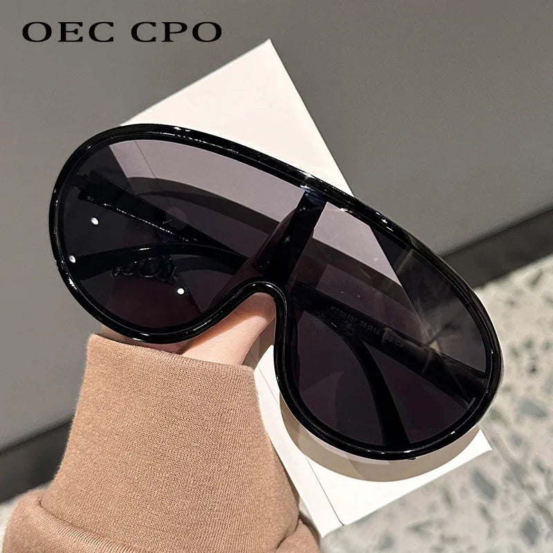 Oversize One Piece Sunglasses Women Men New Luxury Square Sun Glasses Female Trendy Large Frame Outdoor Shades UV400 Eyewear