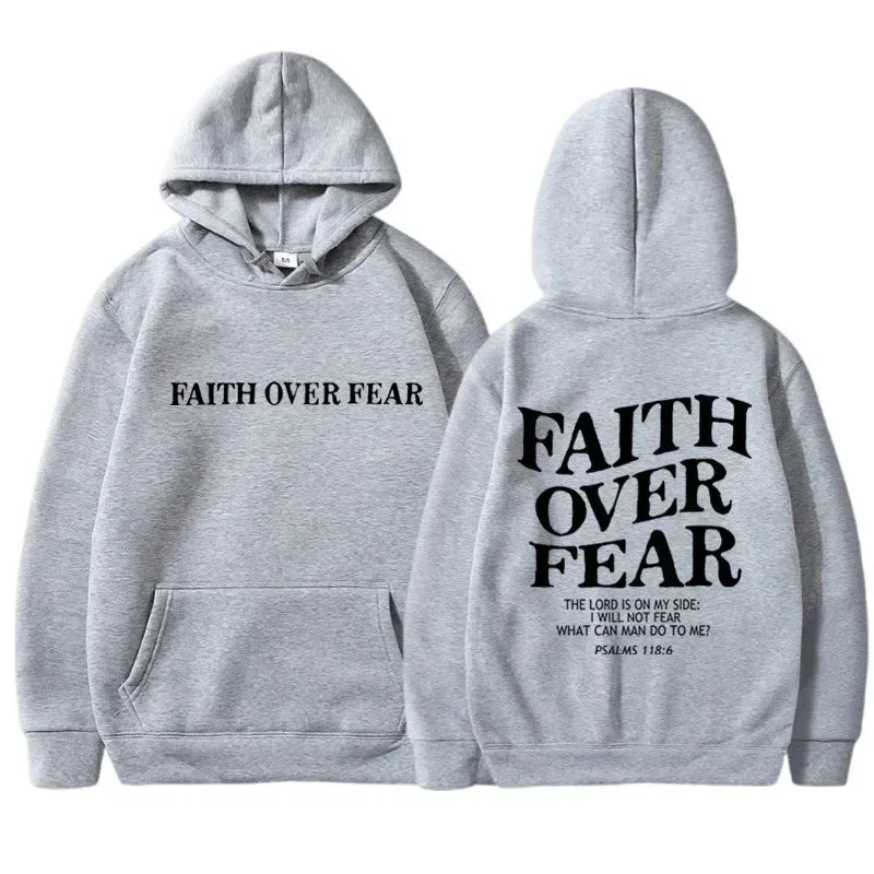 FAITH OVER FEAR Print Hoodies for  Womens Casual Long Sleeve Hooded Sweatshirts Hip Hop Harajuku Hoodie Y2k  Tops Hoodie