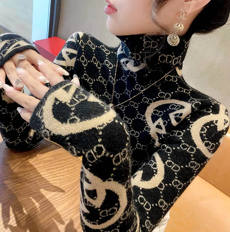 Women Vintage Knitted Turtleneck Pullovers Spring Warm Fashion Slim High Quality Comfortable Sweaters Tops