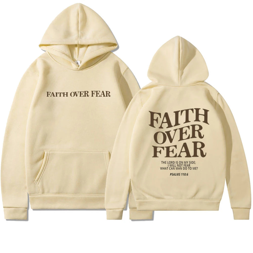 Faith conquers fear Christian hooded sweatshirt fashionable hooded sweatshirt Bible poetry shirt unisex aesthetic clothing